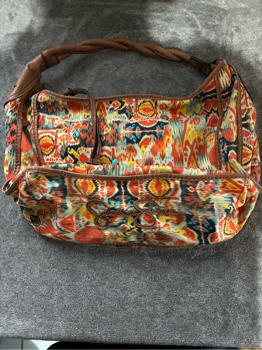 Jessica Simpson Bohemian Ikat Hobo Crescent Shoulder Bag Slouchy Vibrant 18X11”